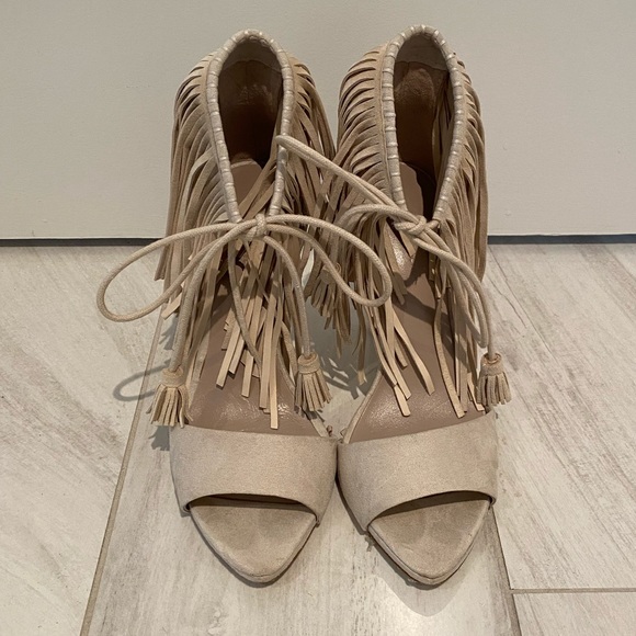 ZARA Suede Ankle Fringe Tie Sandals - Picture 2 of 7
